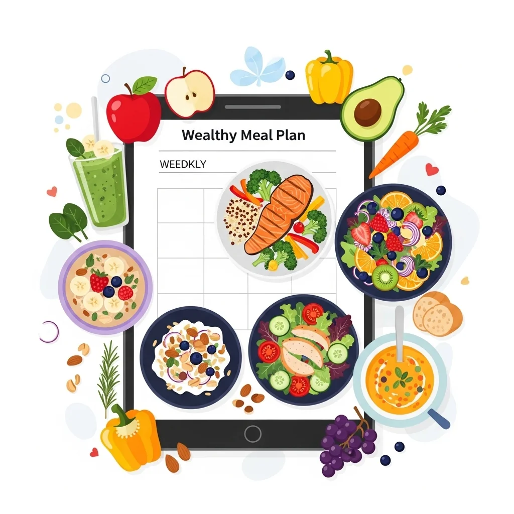 Digital illustration of a diet plan with balanced meals for healthy eating.
