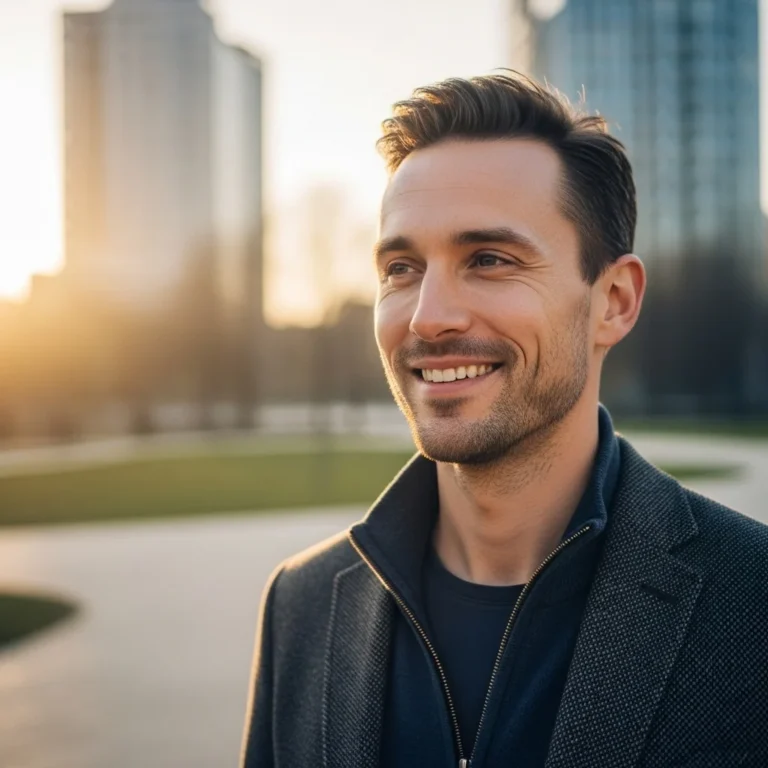 A confident man smiling outdoors, representing the men's health and grooming guide 2026.